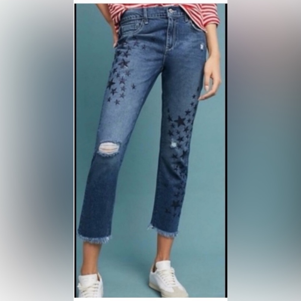 Pilcro and the Letterpress Dark Blue Star-Print Boyfriend Jeans